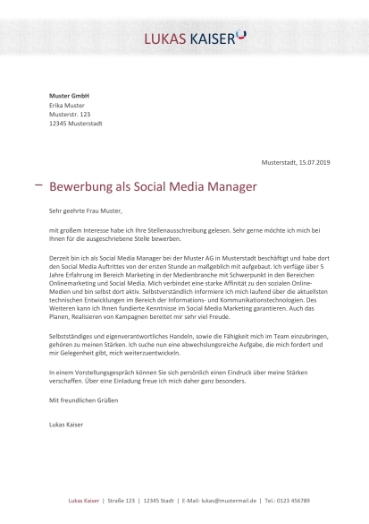 Bewerbungsmuster Social Media Manager/in